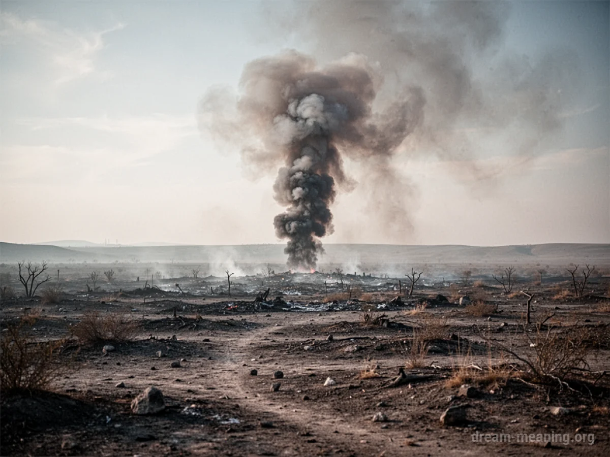 Smoke rising from the ground in a barren landscape.