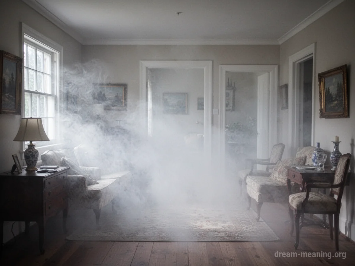 White mist obscuring the inside of a house.