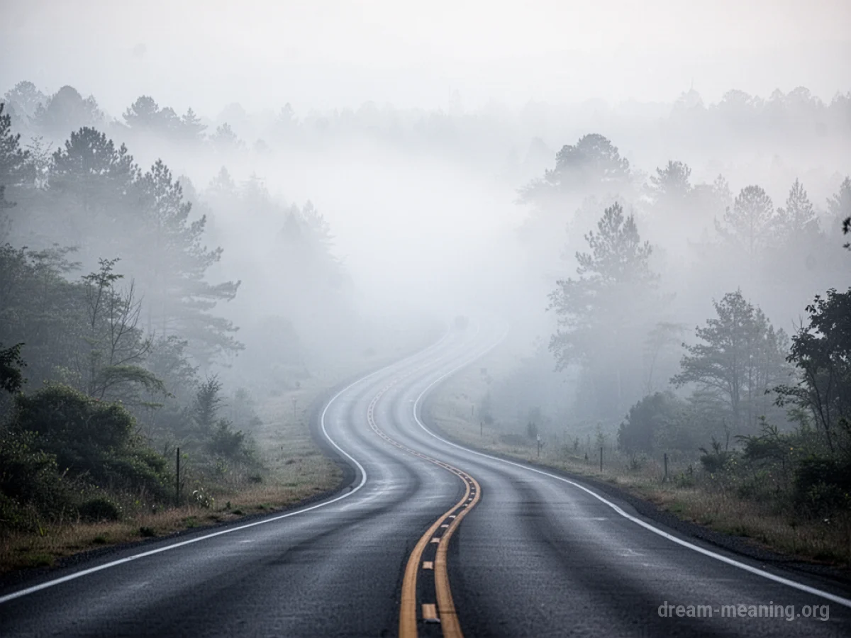 A road obscured by thick fog.
