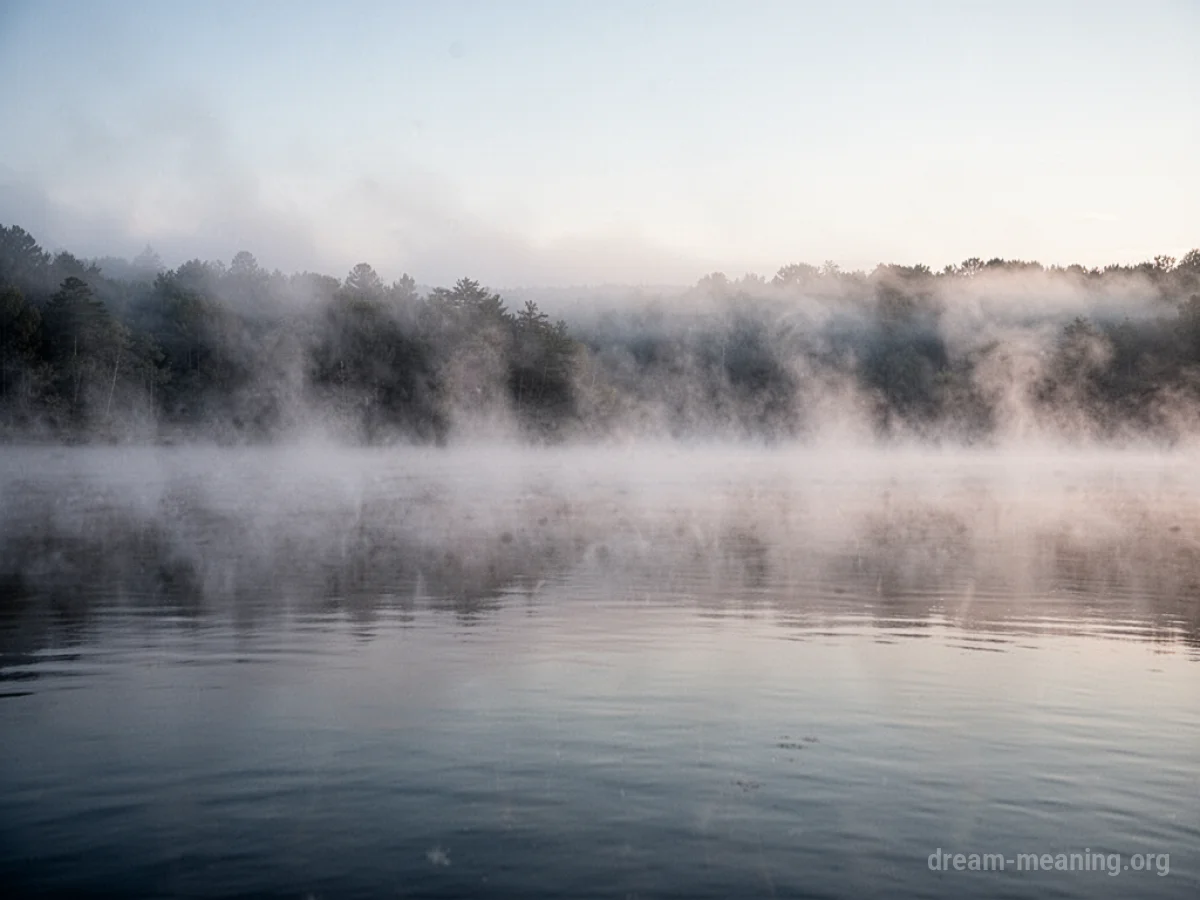 Thick mist covering the surface of water.