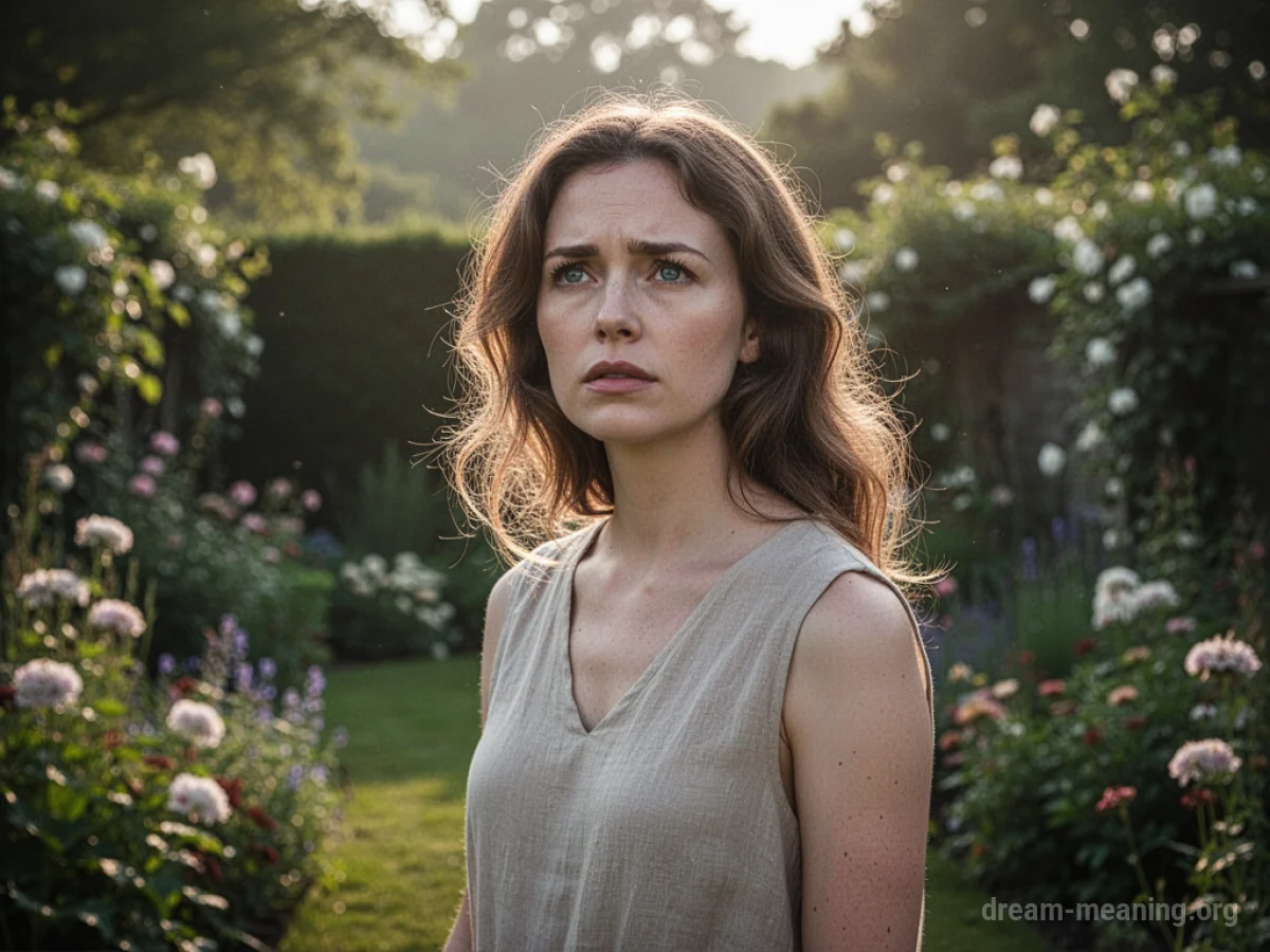 A young woman standing in a garden.