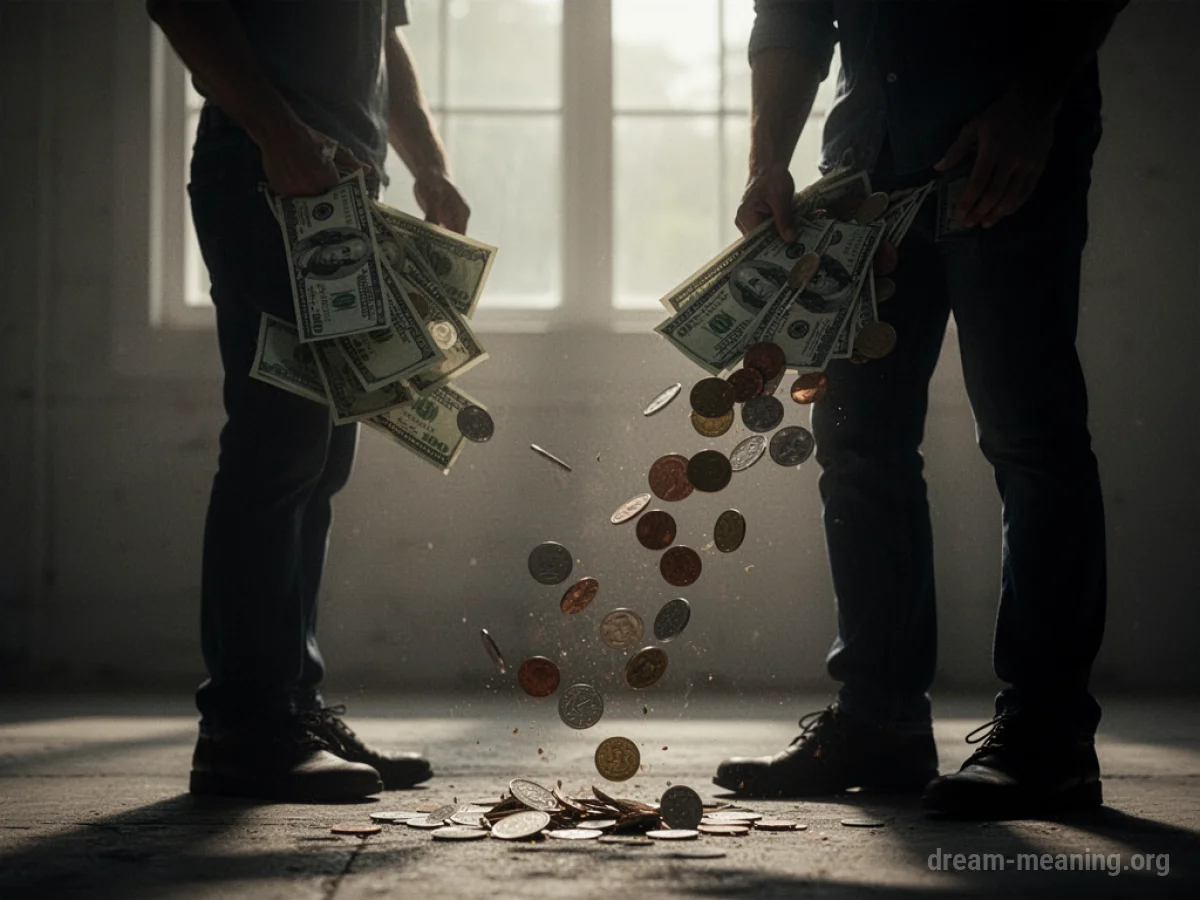 Silhouette of a person with money falling from their pocket.