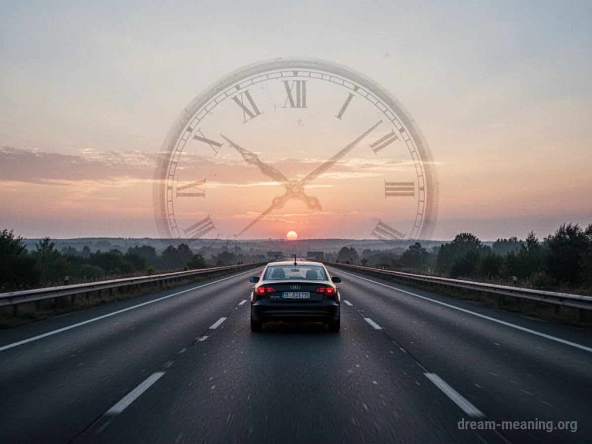 Car on a highway at sunrise.