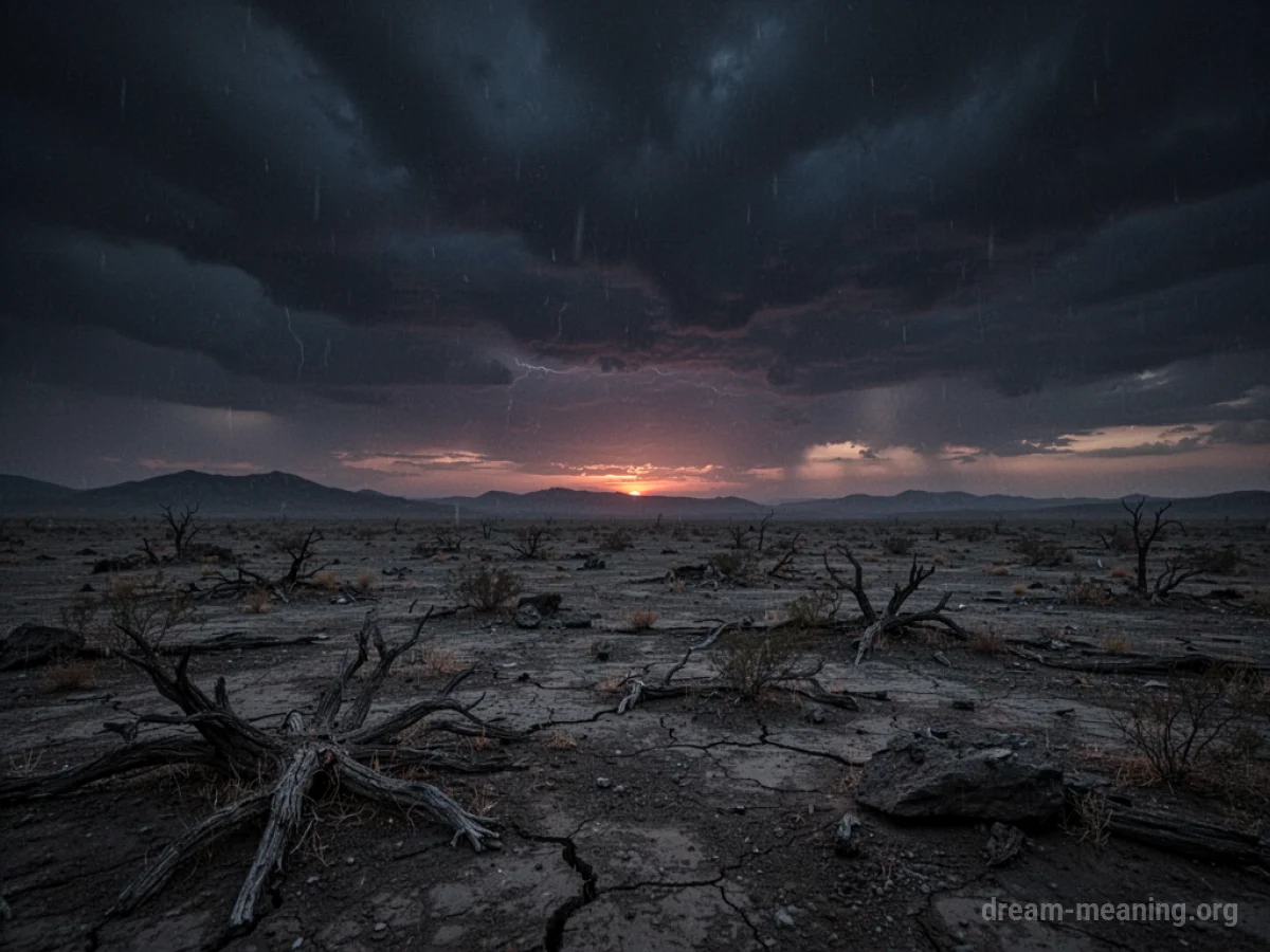 A dark, starless sky over a barren landscape.
