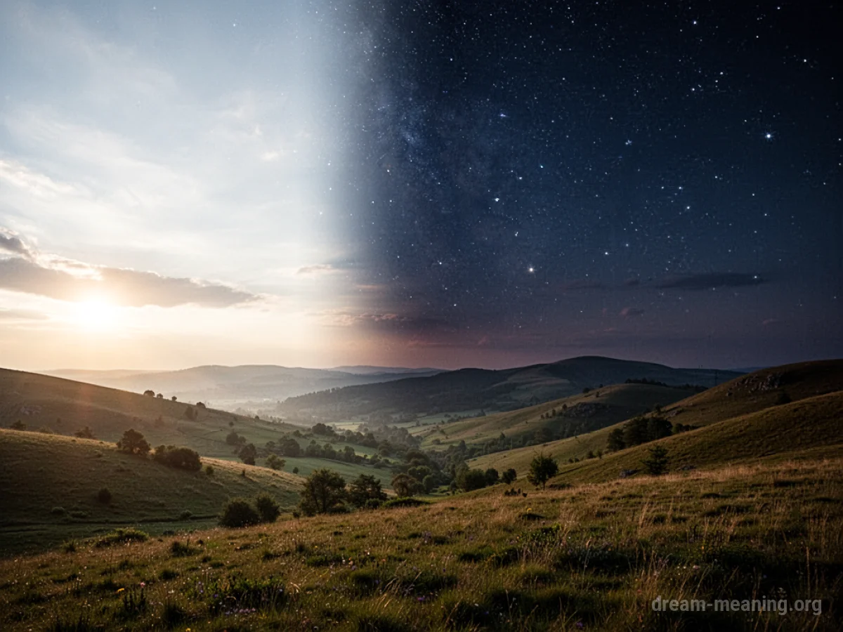 A sky showing a stark division between daytime and nighttime.