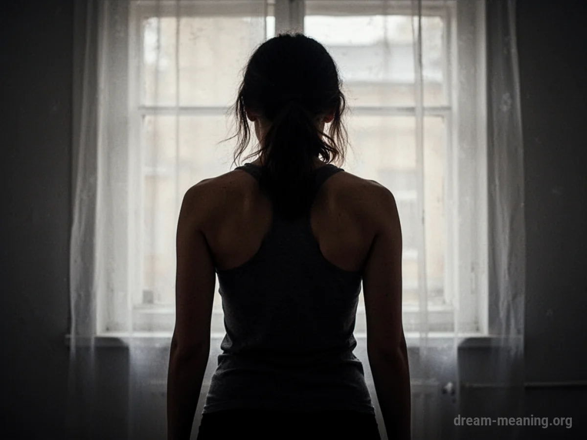 Silhouette of a stern woman in a dark room.