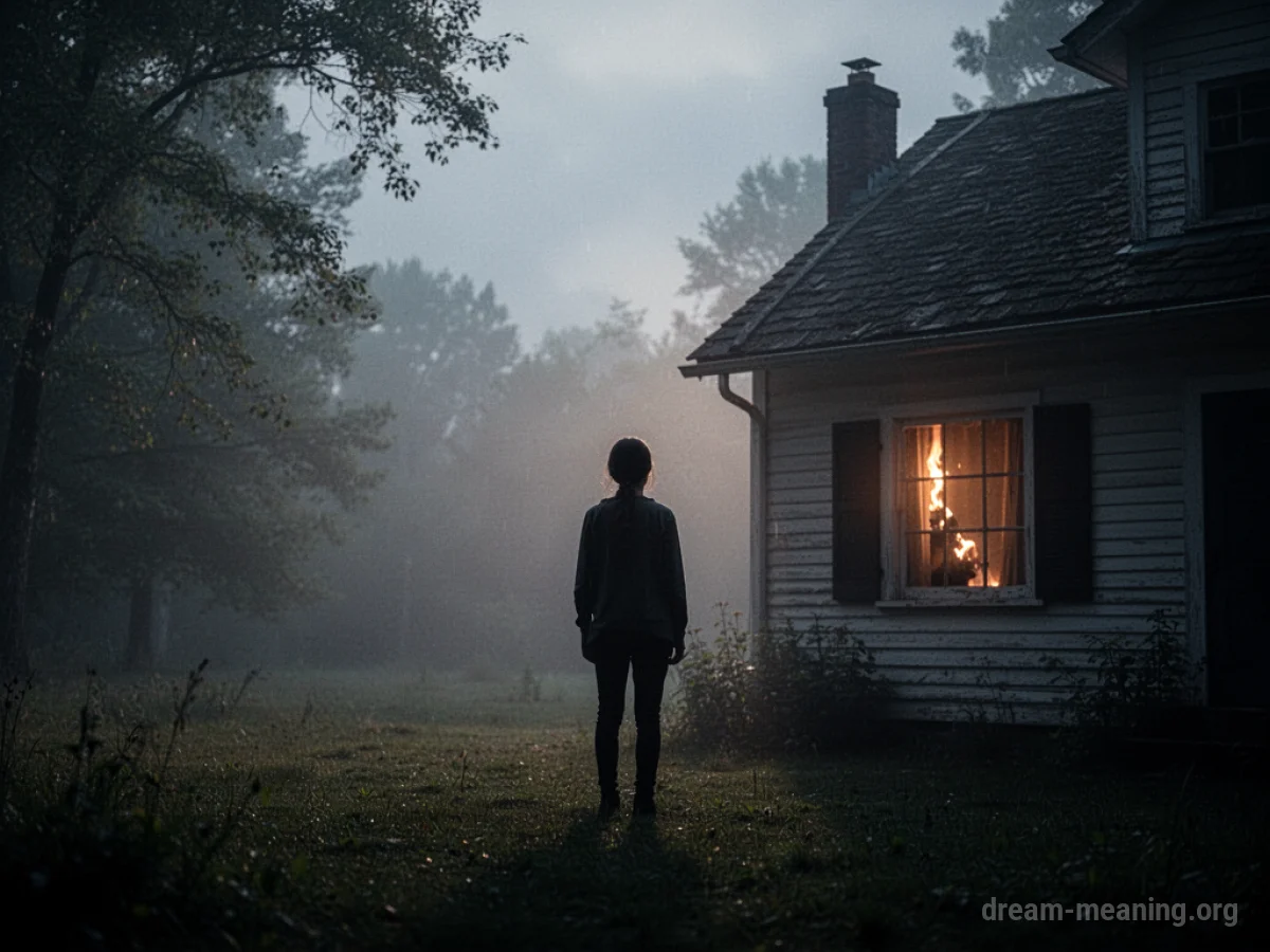 Silhouette of a person looking towards a distant house with a single light.
