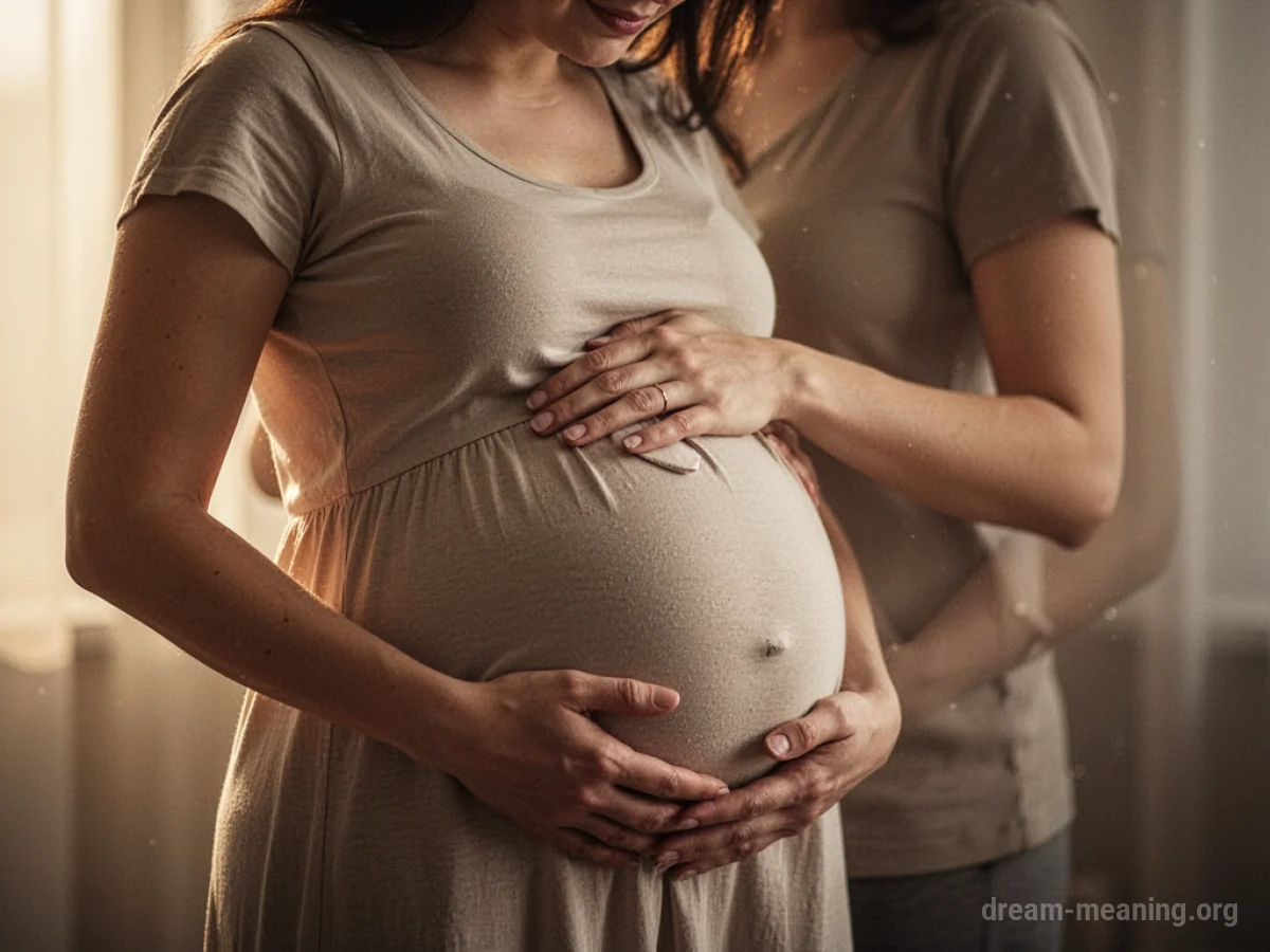 A woman with her hands cradling a visible baby bump.
