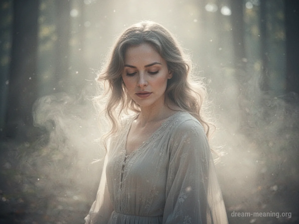 A silhouetted figure of a woman appearing within a soft, radiant light.