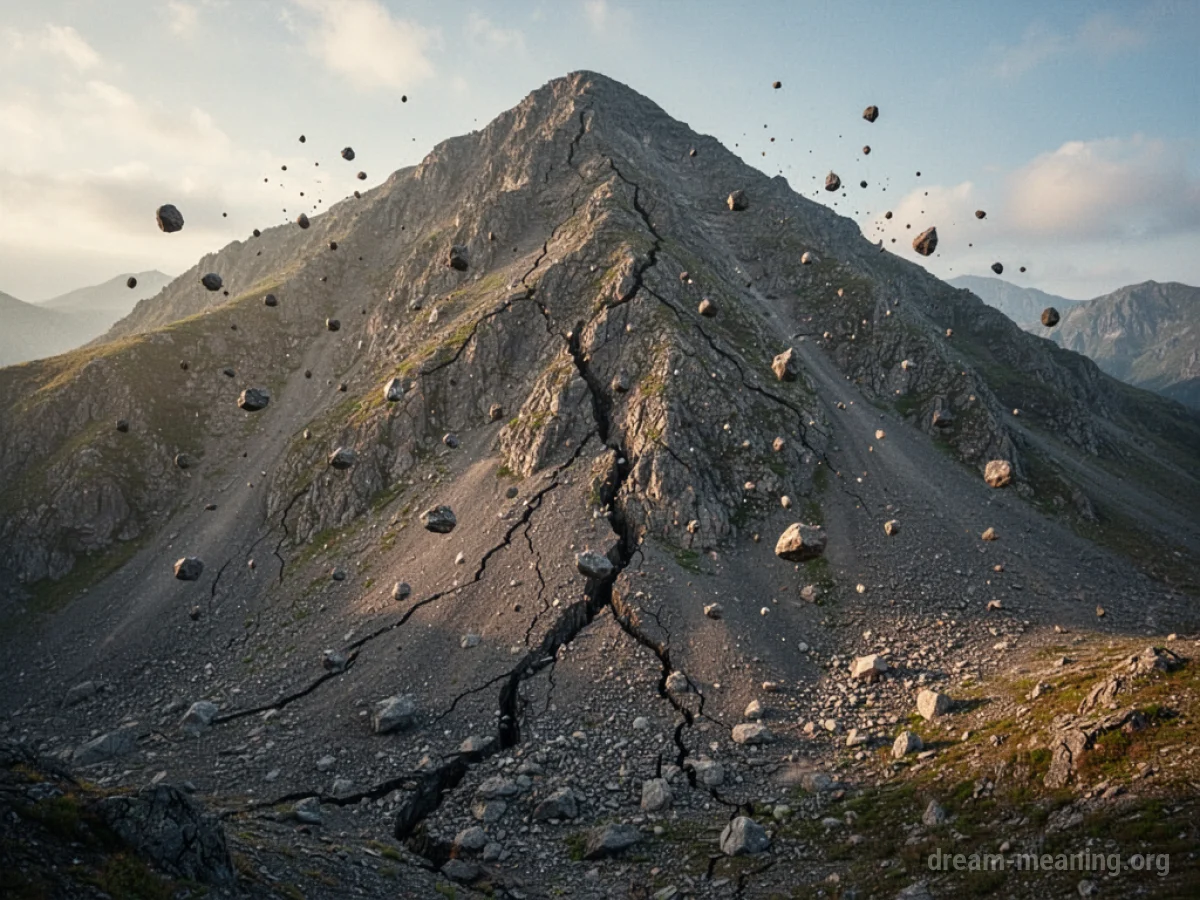 A mountain with visible cracks and falling rocks.