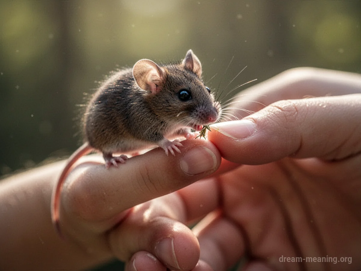 A small mouse biting a human hand.