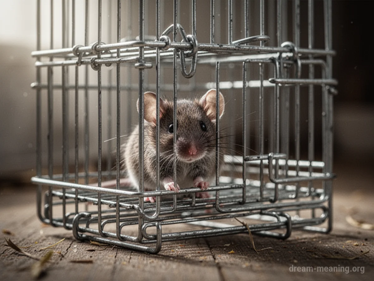A small mouse inside a metal cage.