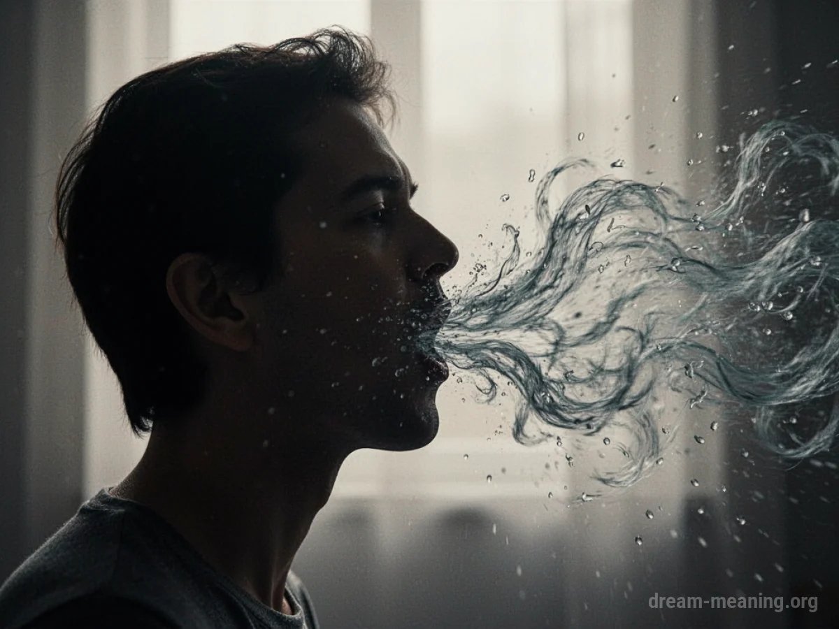 Silhouette of a person's head with visible, turbulent air exiting the mouth.