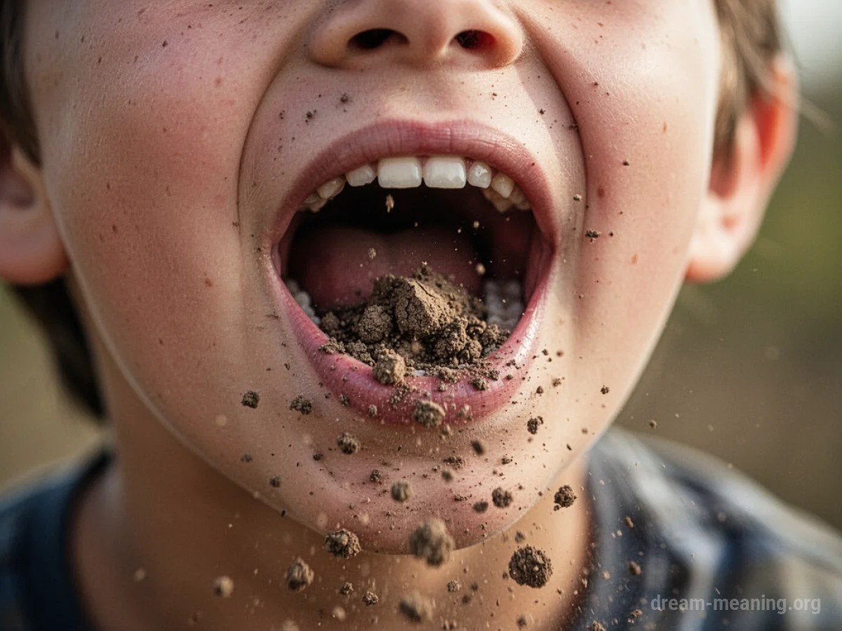 Dirt falling from an open mouth.