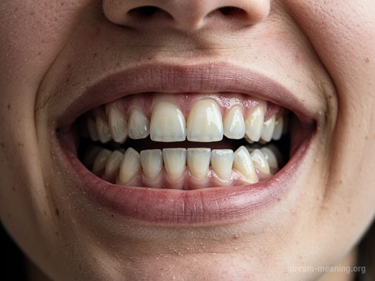 Close-up view of a human mouth filled with many teeth.