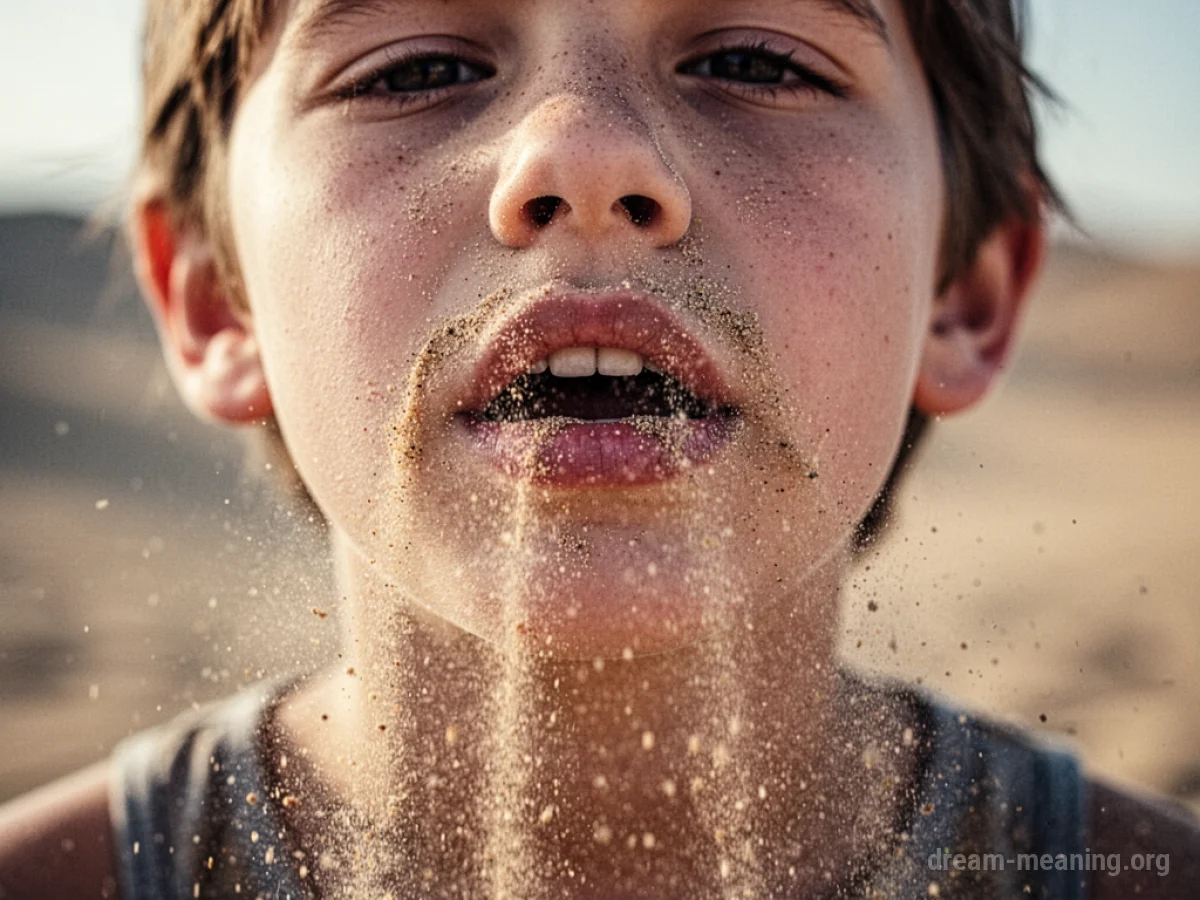 A person's mouth with sand falling into it.