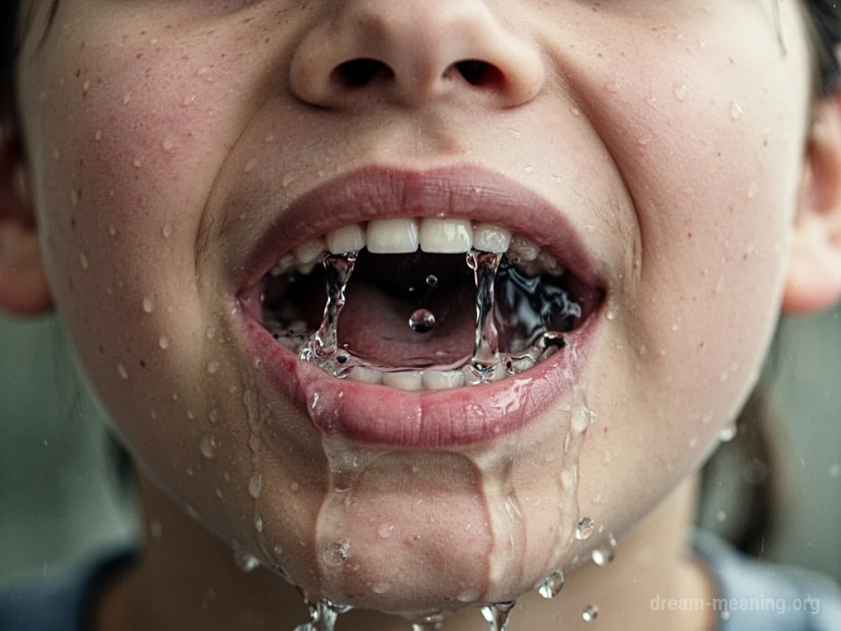 A person's mouth filled with clear water.