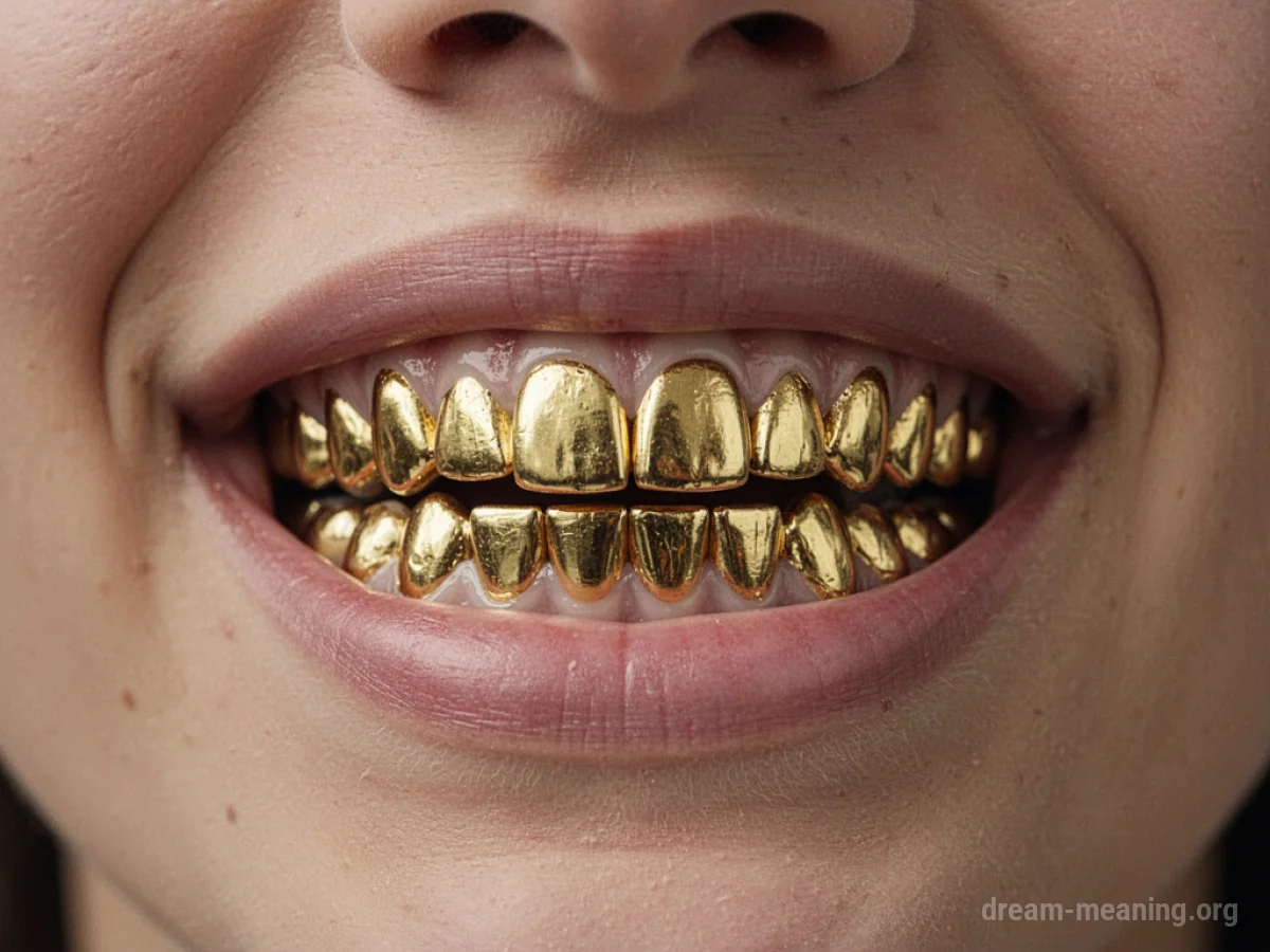 A mouth with golden teeth.