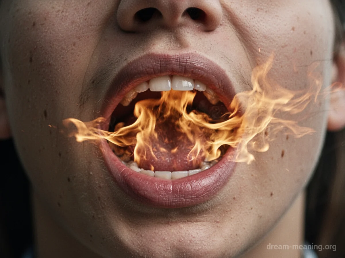Flames emanating from an open mouth.