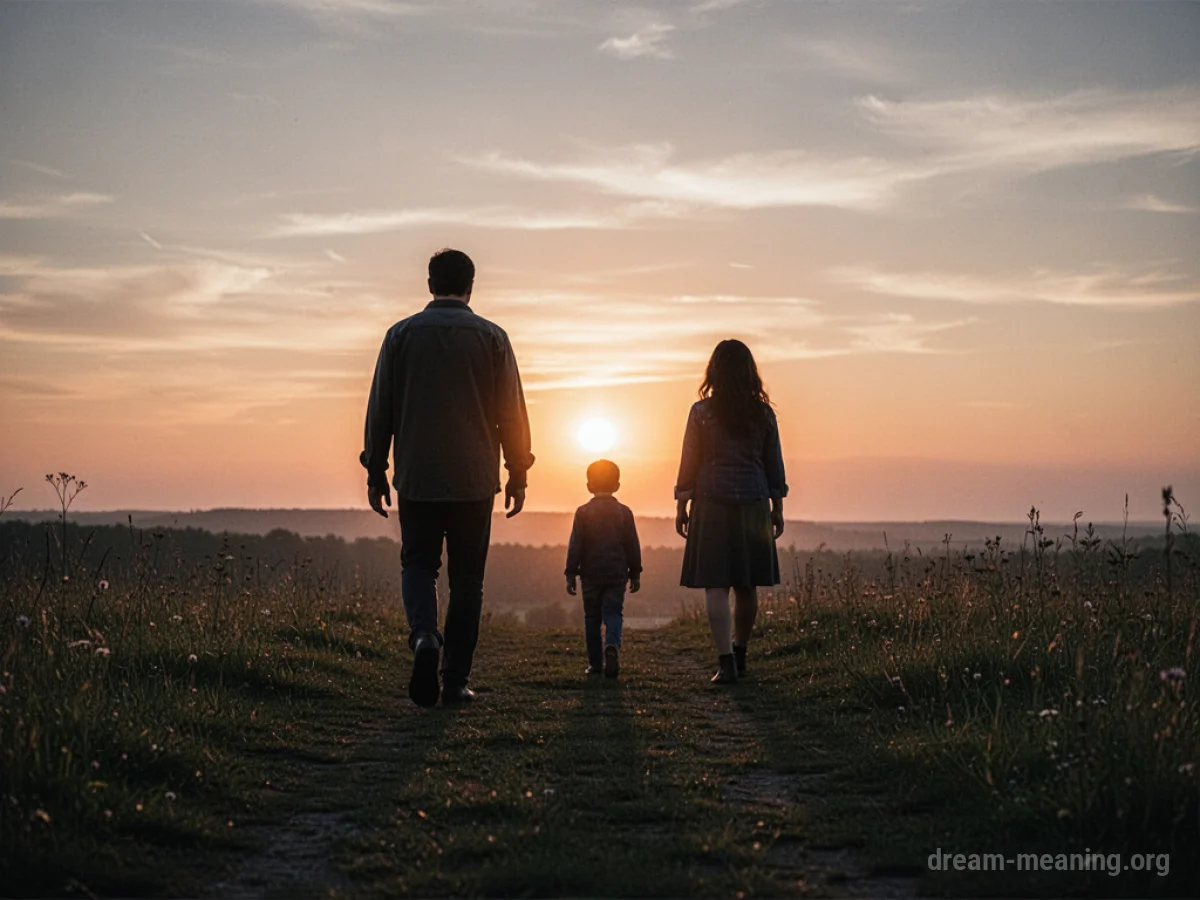 Two figures, one walking away from the other, with a setting sun in the background.
