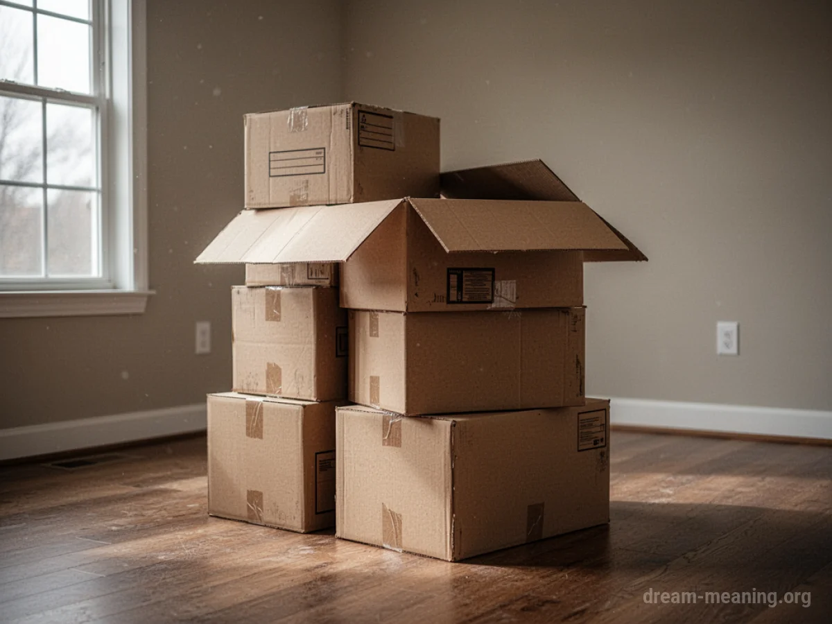 Stacked cardboard boxes in an empty room.