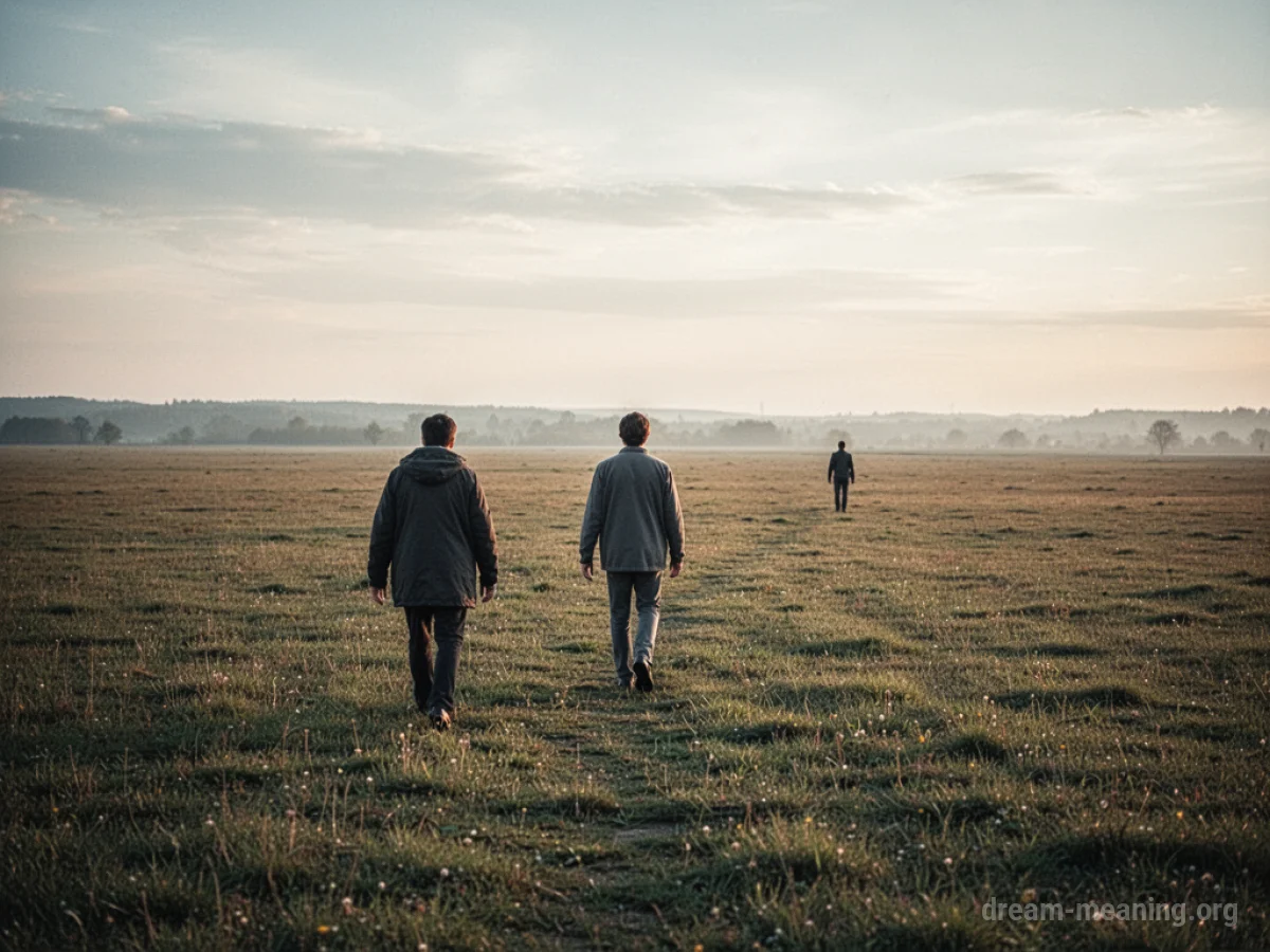 A person walking across a field towards another distant person.