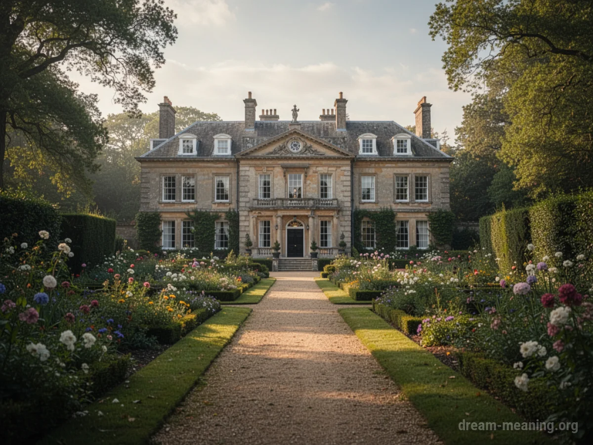 A large, elegant house with manicured lawns.