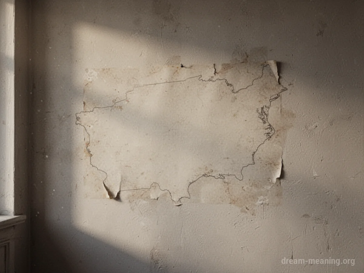 An outline on a wall where a map was previously displayed.