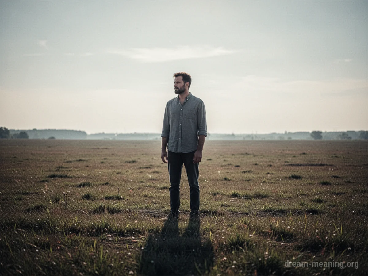 A single male figure stands in a field.