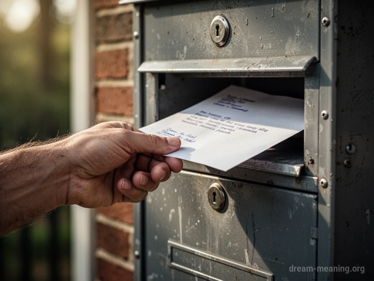 A hand reaching into an open mailbox slot.