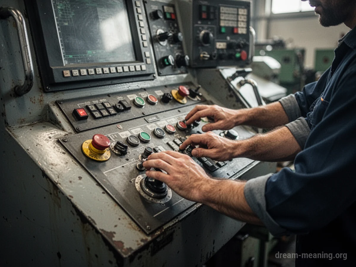 Close-up of hands on a machine's control panel.