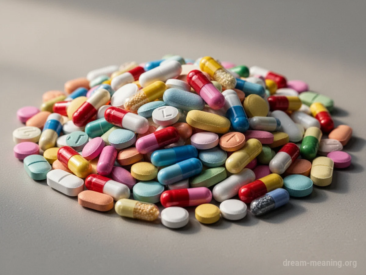 A large heap of assorted pills and capsules.