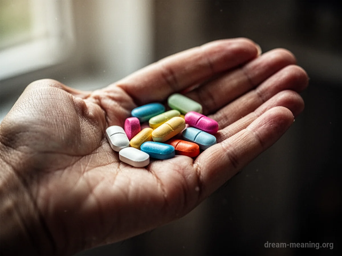 A hand holding several small, round pills.