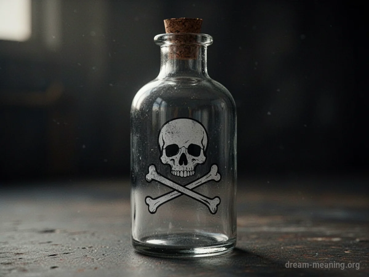 A glass bottle with a skull and crossbones label.