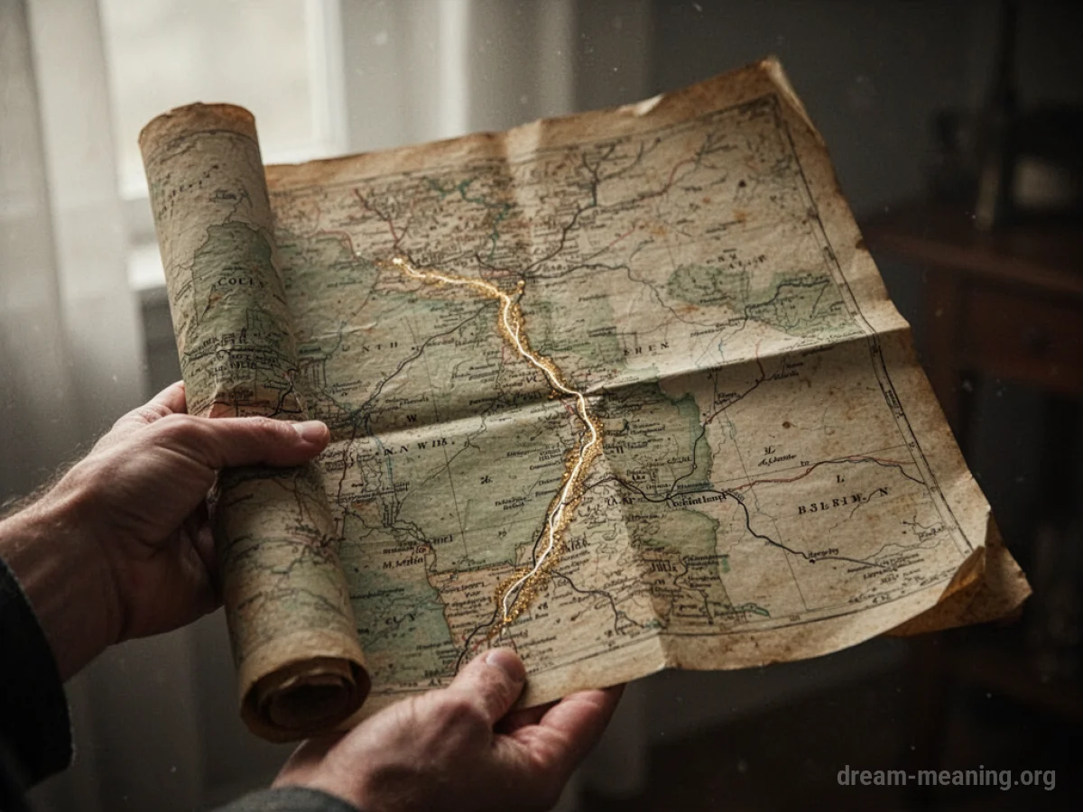 A hand holding an open map with a marked path.