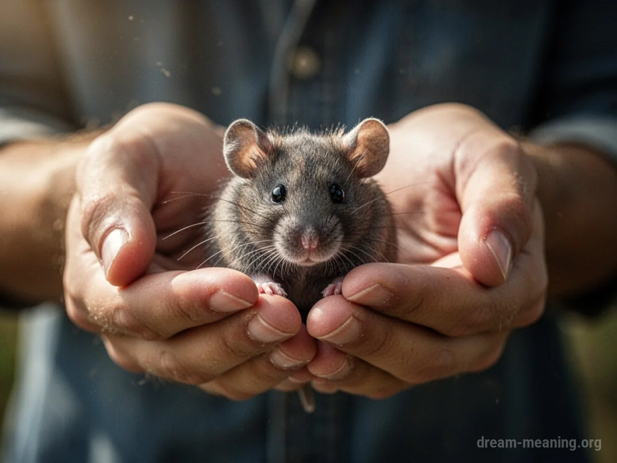 Hands holding a small mouse.