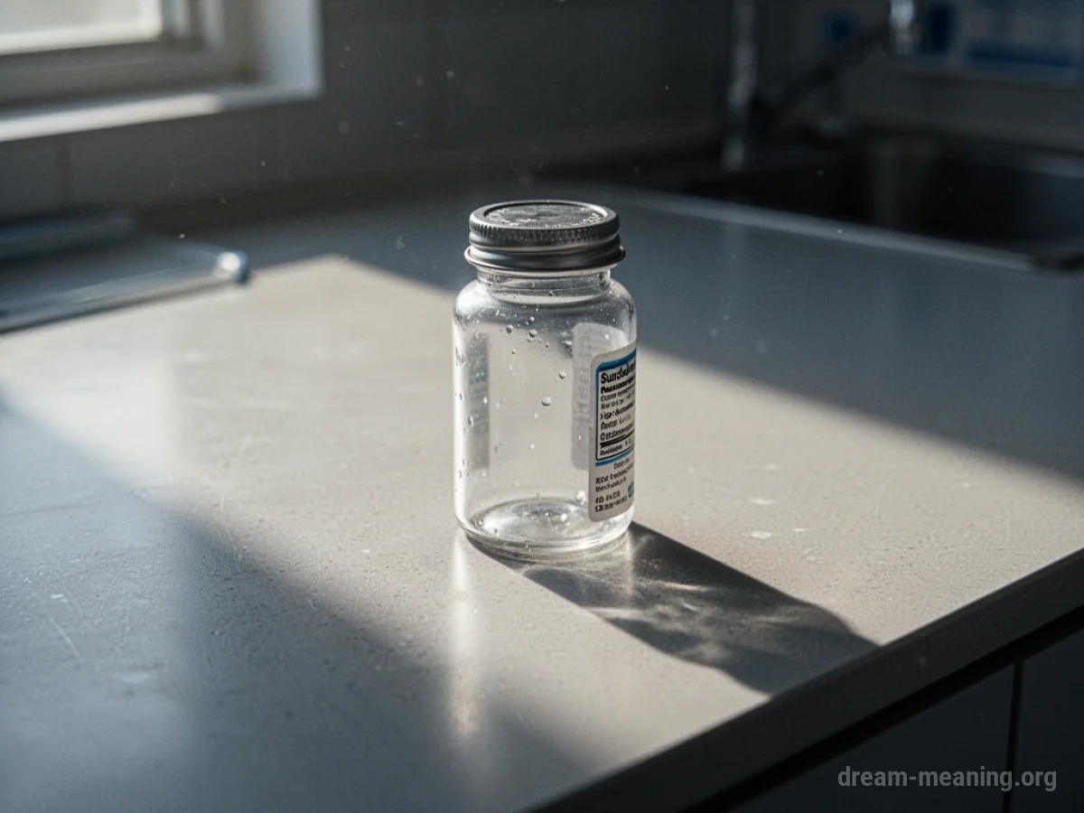An empty medicine bottle on a white counter.