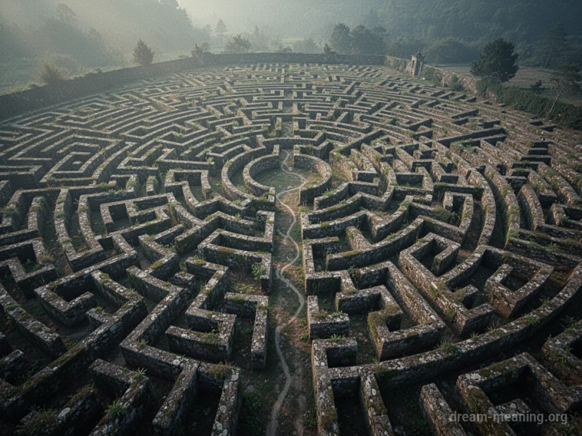 A bird's-eye view of a complex maze pattern.