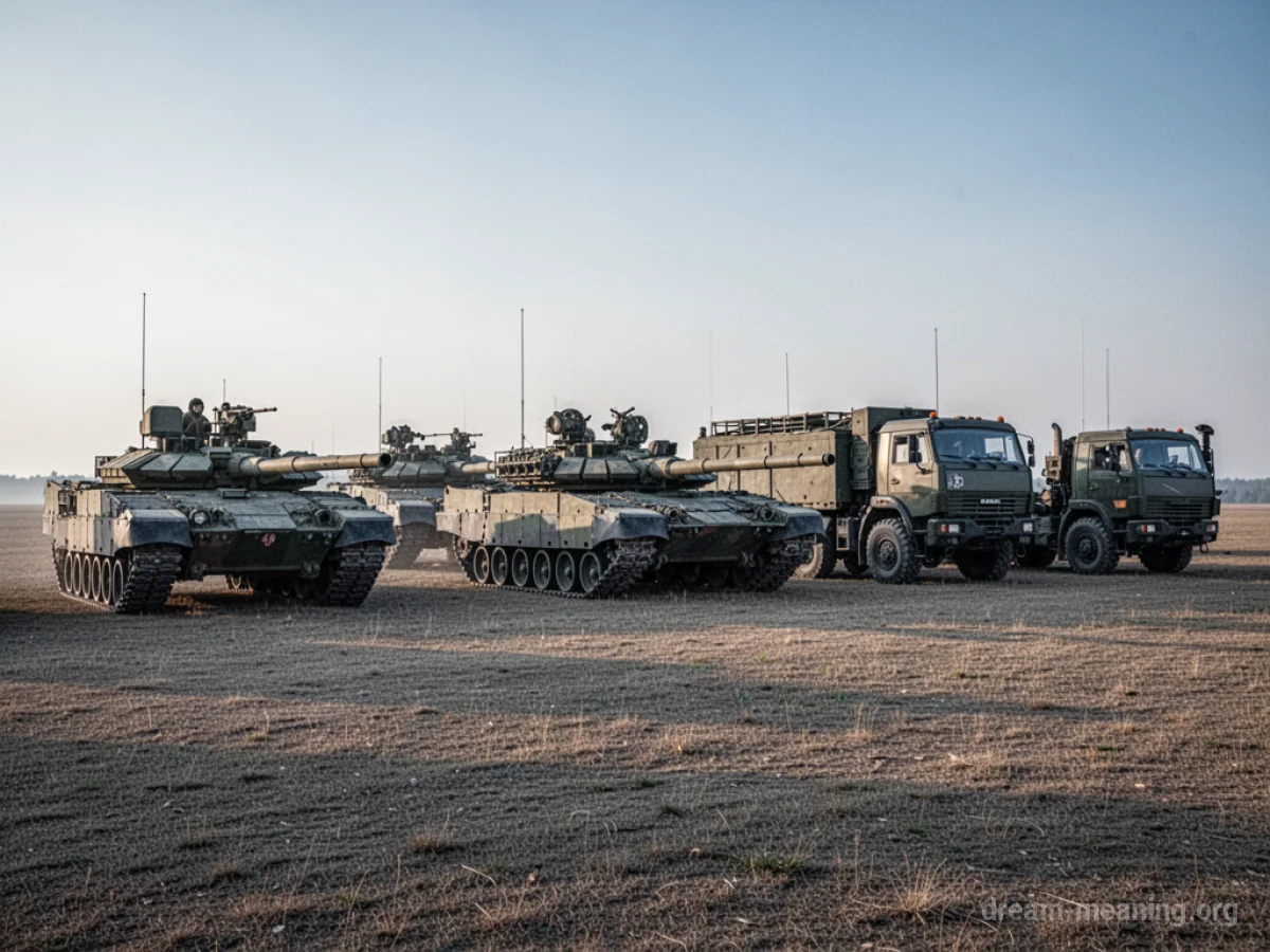 A formation of various military vehicles.