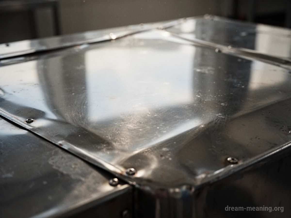 A close-up view of a gleaming, polished metallic surface.