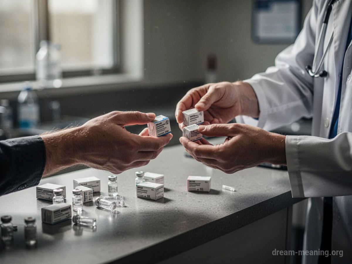 Hands exchanging small containers over a surface.