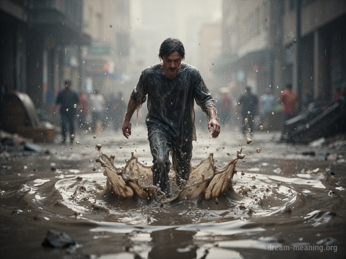 A person moving slowly through a hazy, indistinct environment.