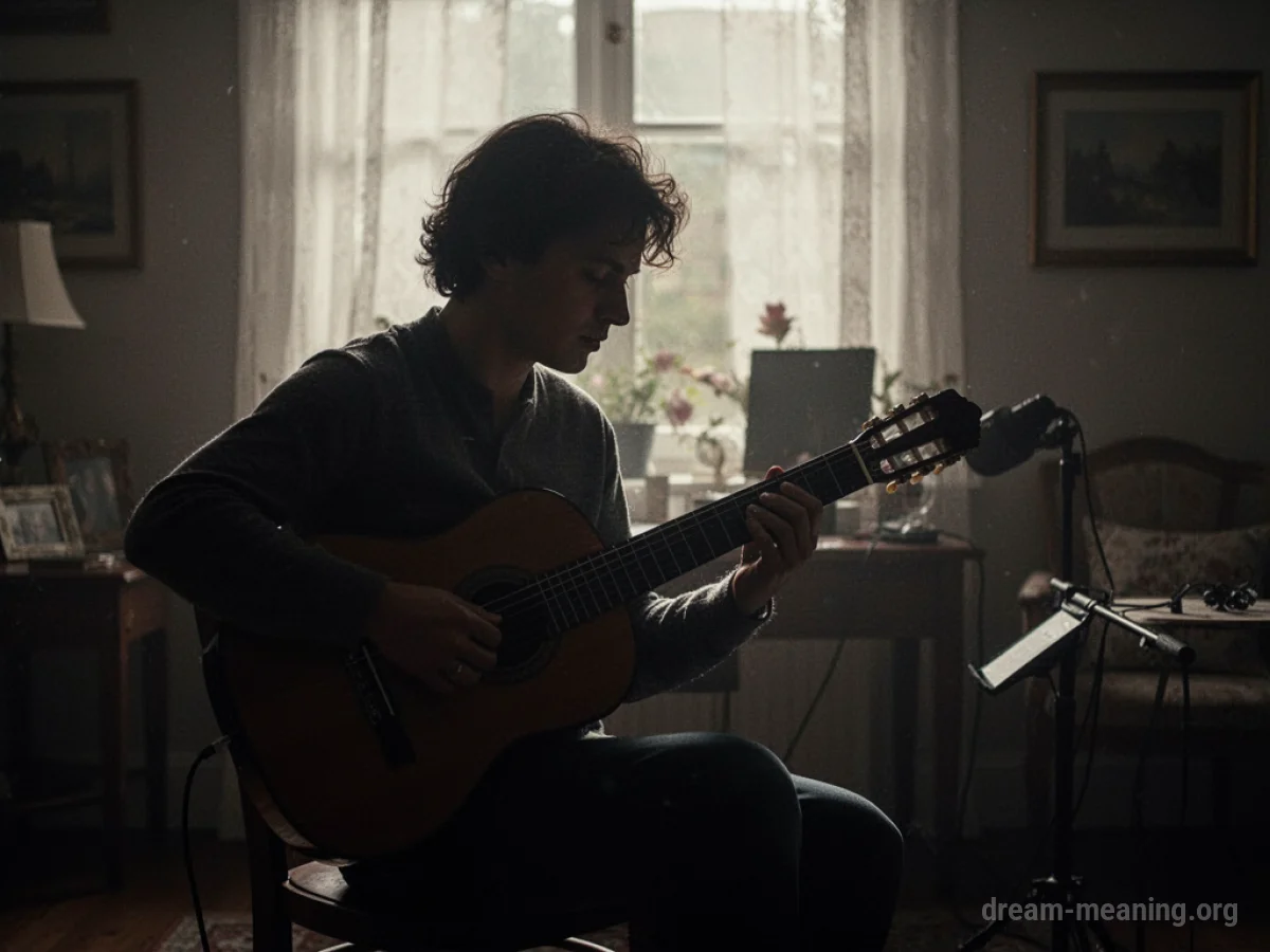 Silhouette of a person playing a musical instrument.