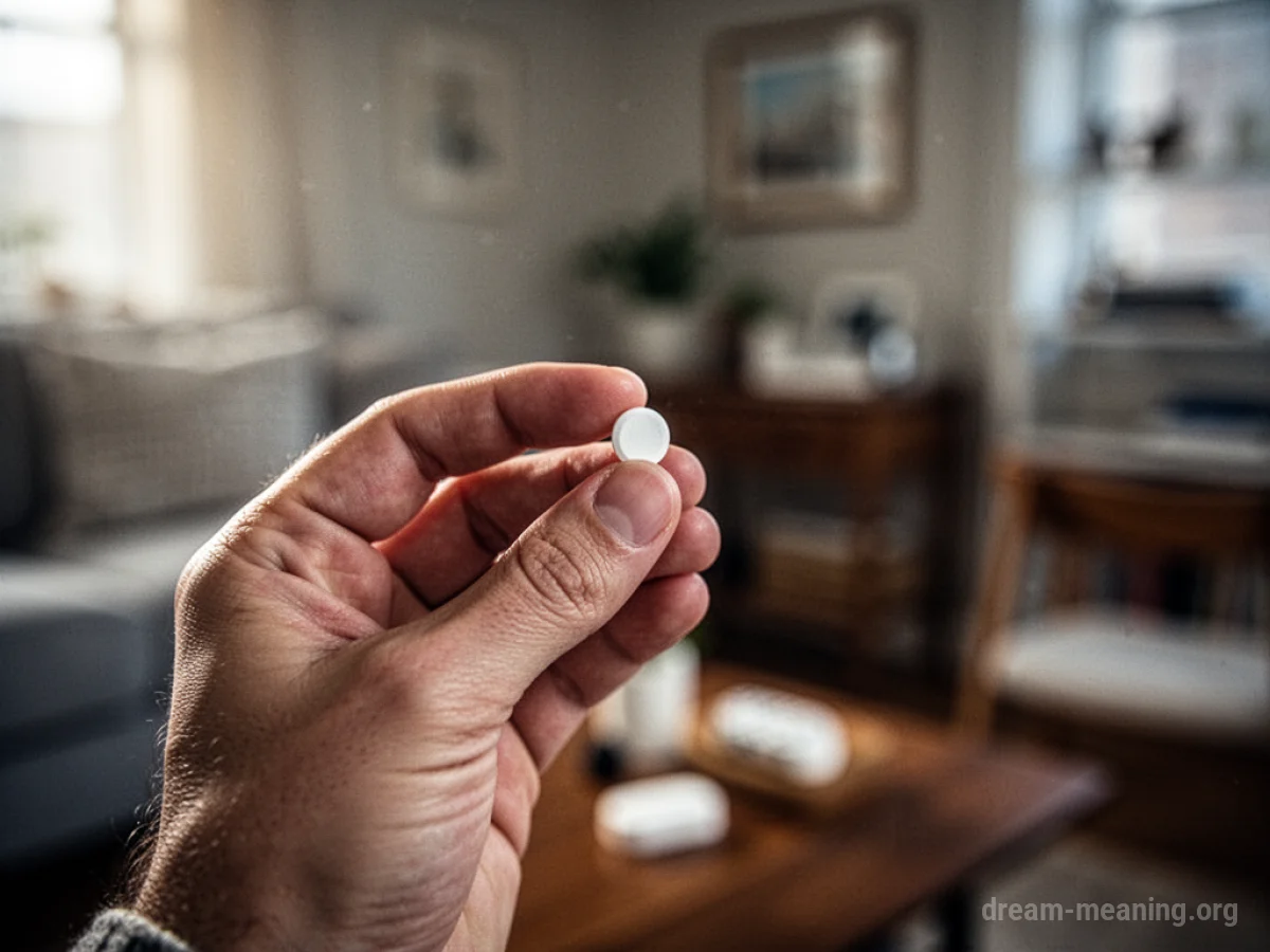 A hand holds a pill over an open palm.