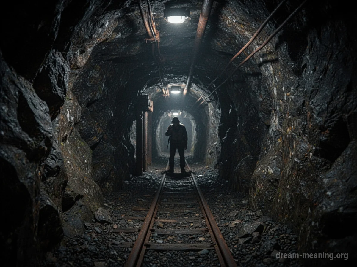 A person's silhouette stuck in a dark mine tunnel.