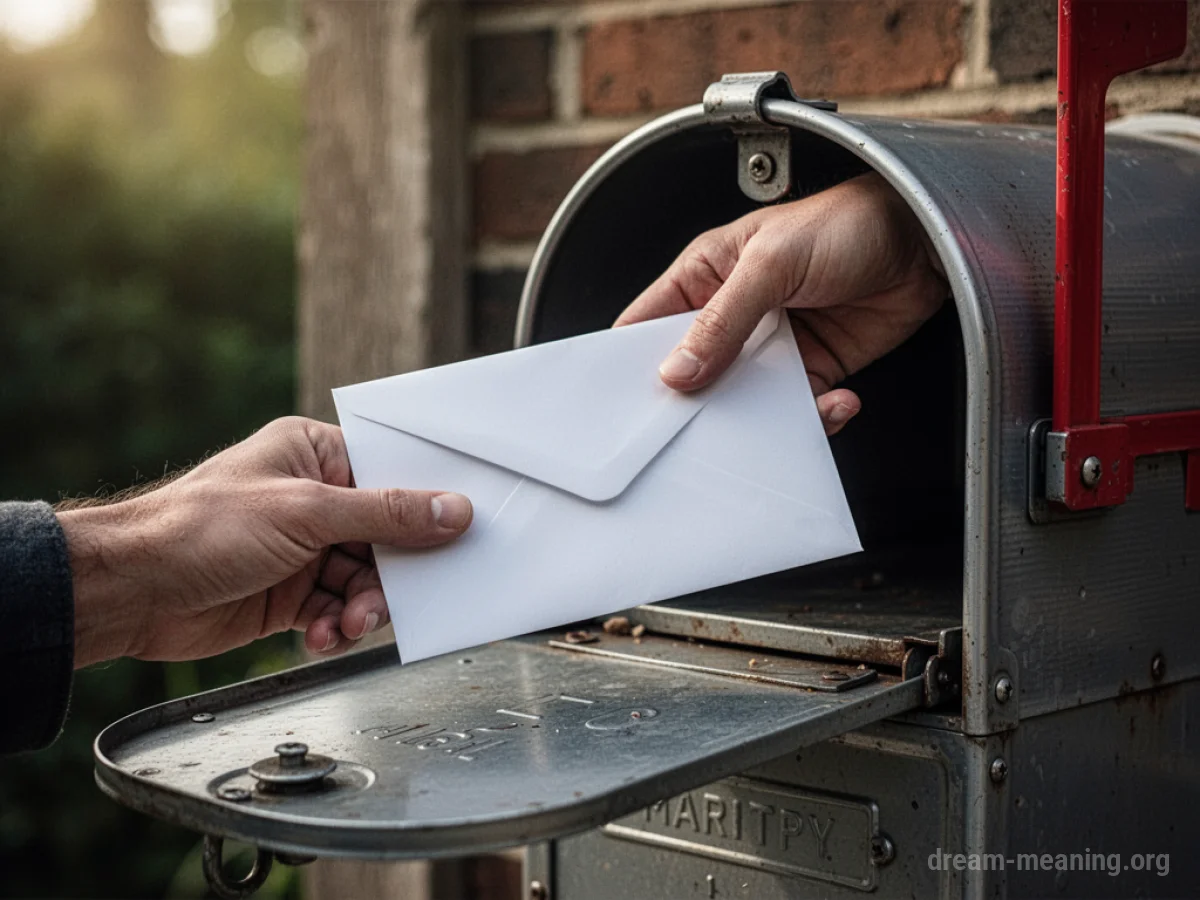 A hand reaching into an open mailbox to take out a letter.