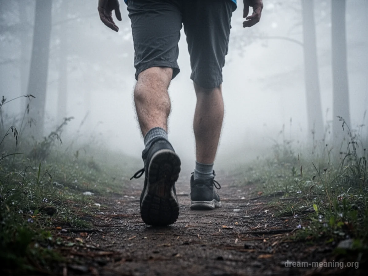 Legs attempting to walk through dense fog.