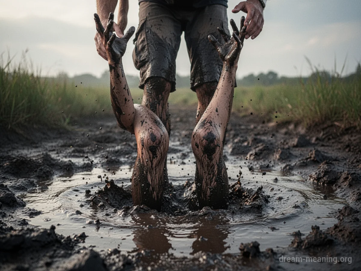 Legs of a person sinking into thick mud.