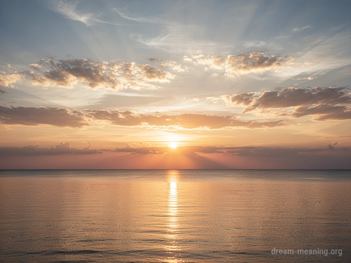 A bright sun rising over a distant horizon with clouds.