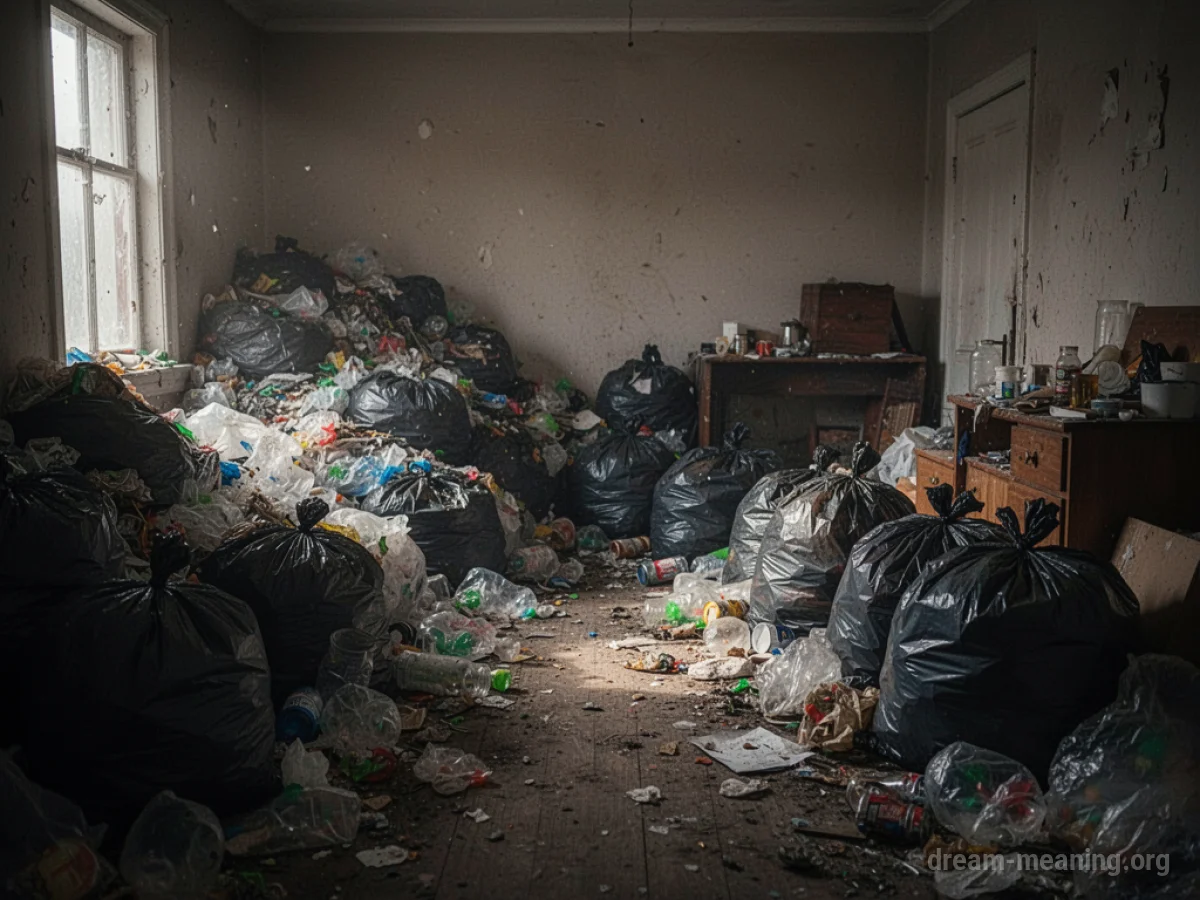 A room overflowing with trash and debris.